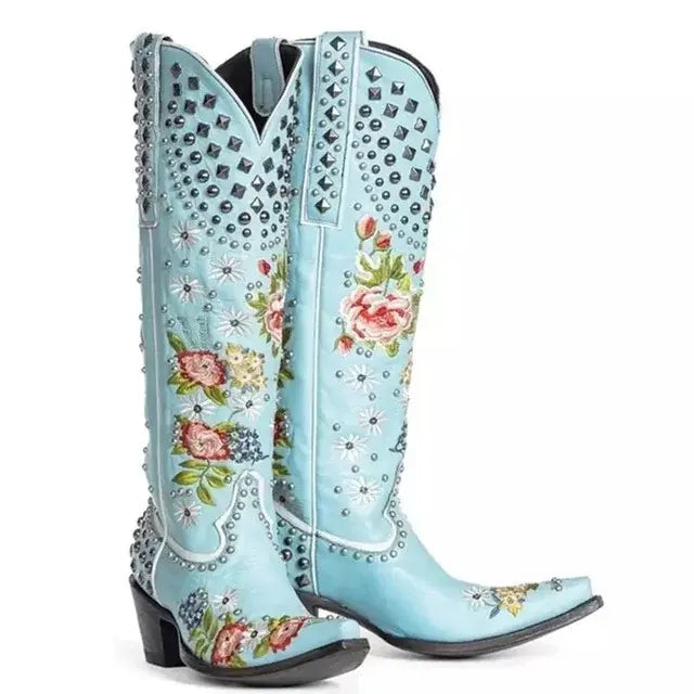 Vintage Rivet Embroidered Western Cowboy Women's Boots