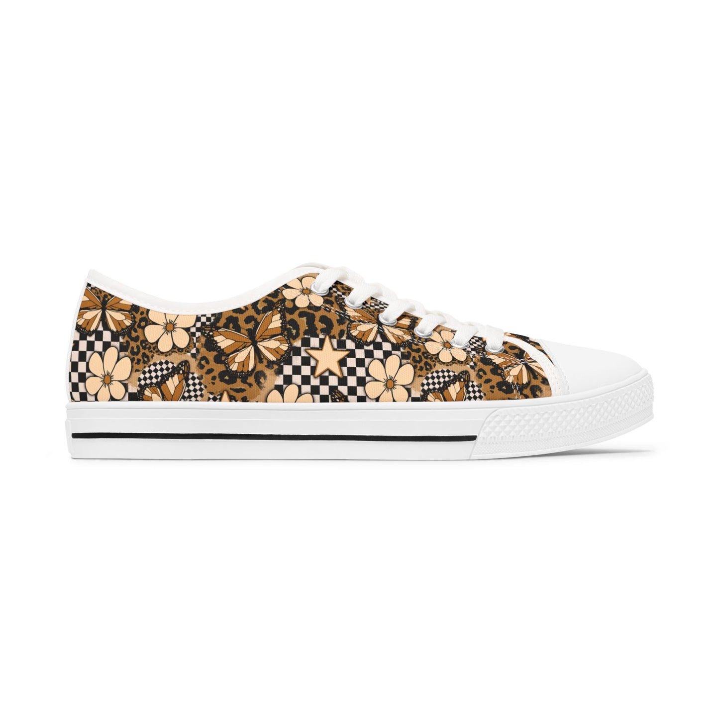 Savage Flutter Fashion Sneakers – Butterfly Leopard Print Low Top Canvas Shoes for Women