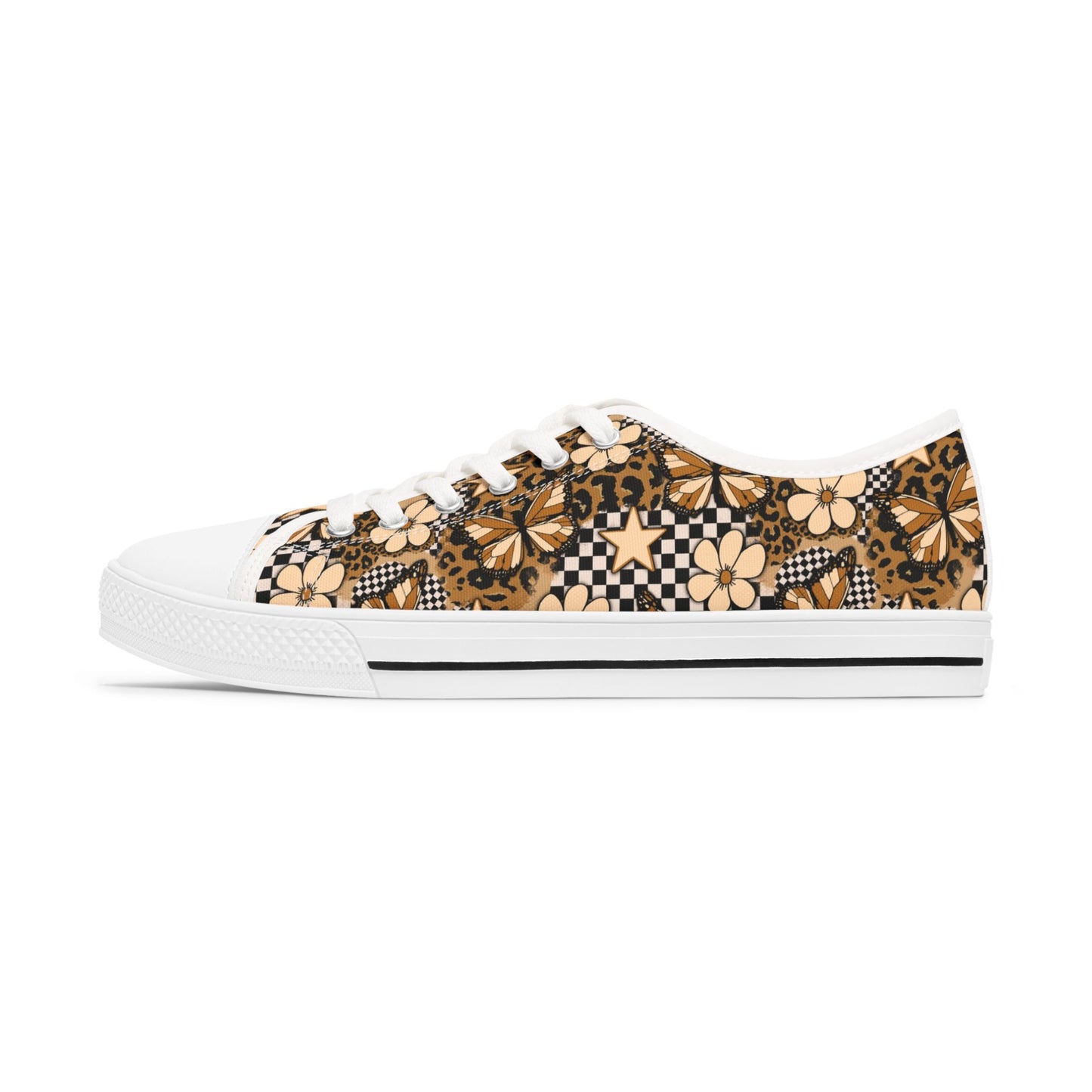 Savage Flutter Fashion Sneakers – Butterfly Leopard Print Low Top Canvas Shoes for Women