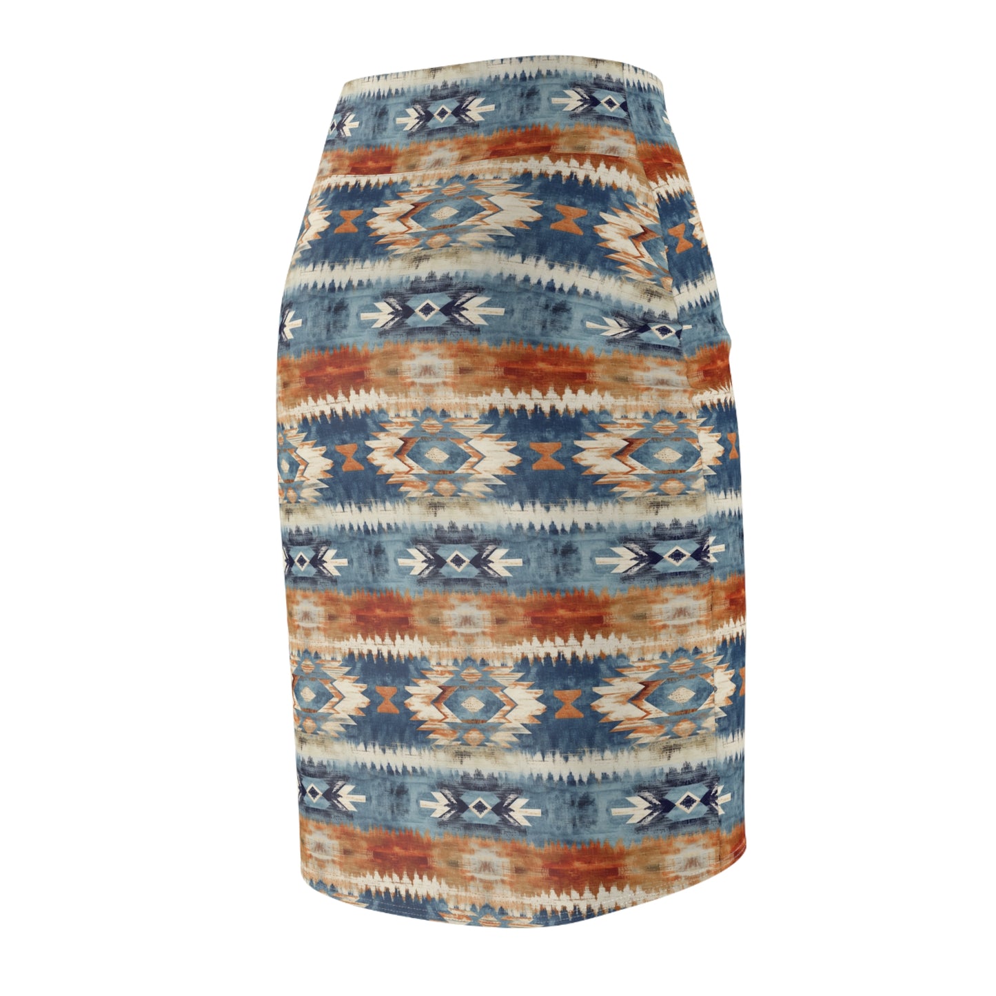 Women's Pencil Skirt with Aztec Print in Blue and Orange