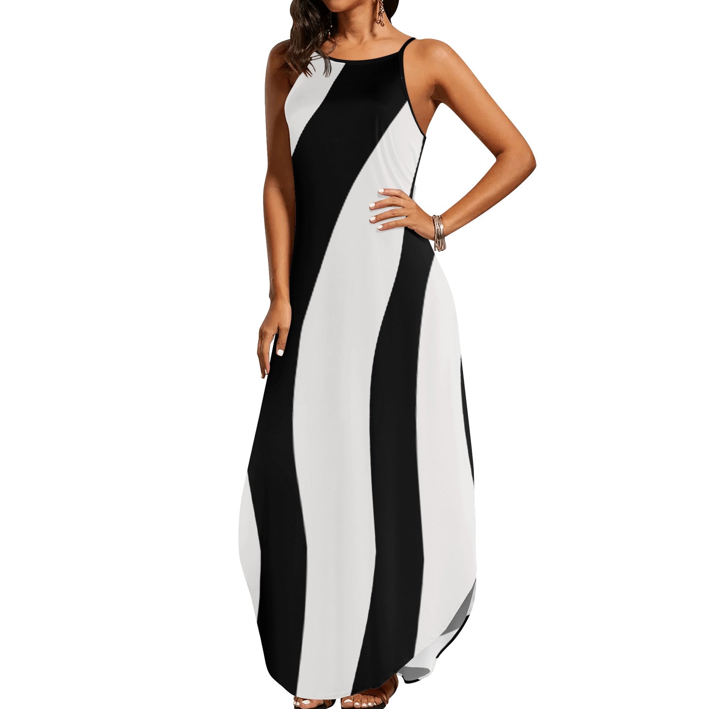 Black and White Women's Elegant Sleeveless Evening Dress