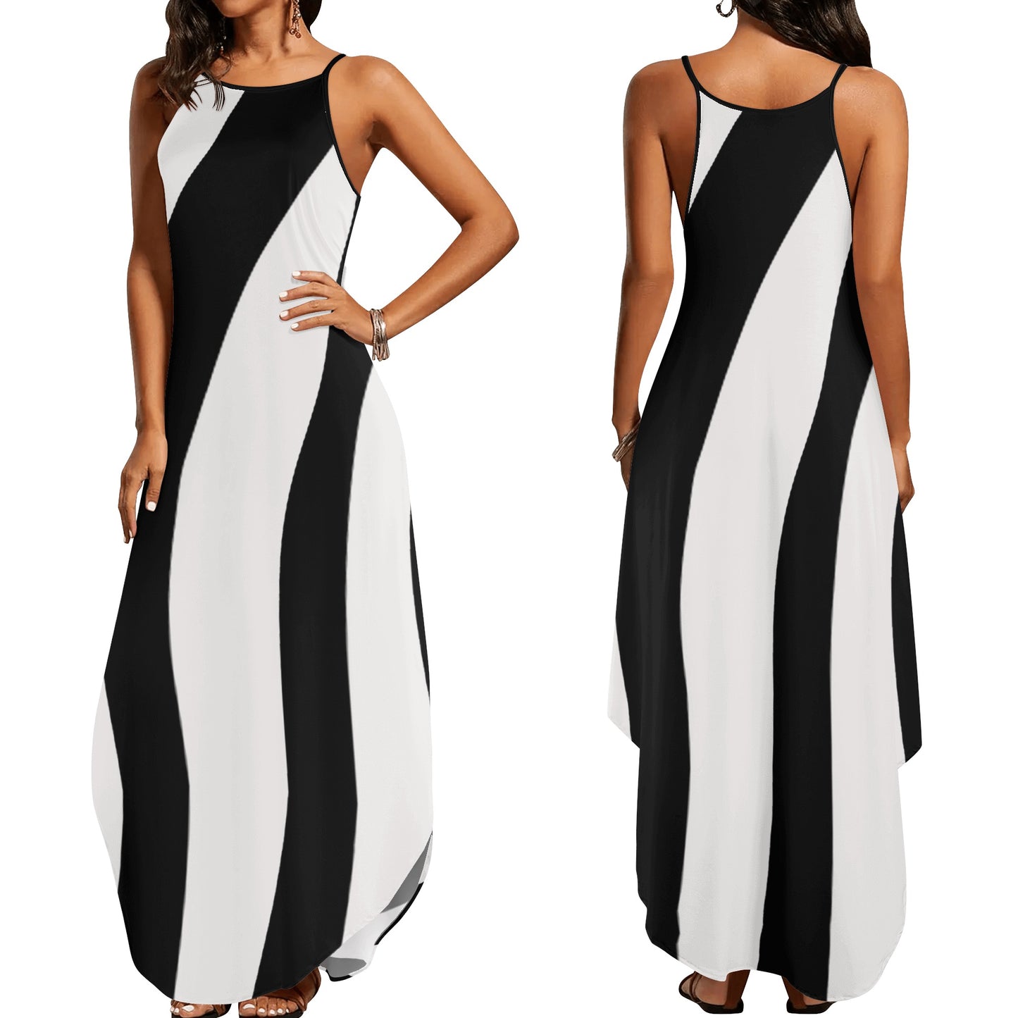 Black and White Women's Elegant Sleeveless Evening Dress