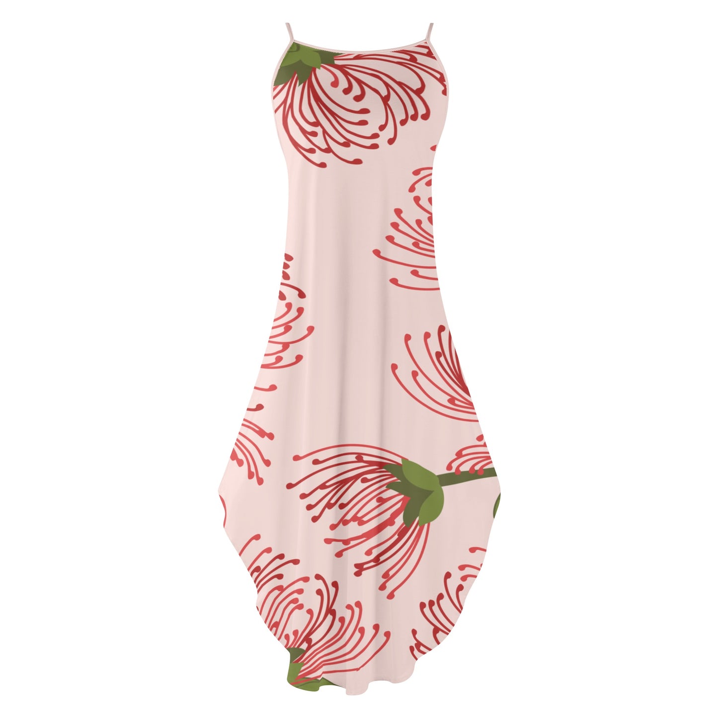 Pink and Green Floral Womens Elegant Sleeveless Evening Dress