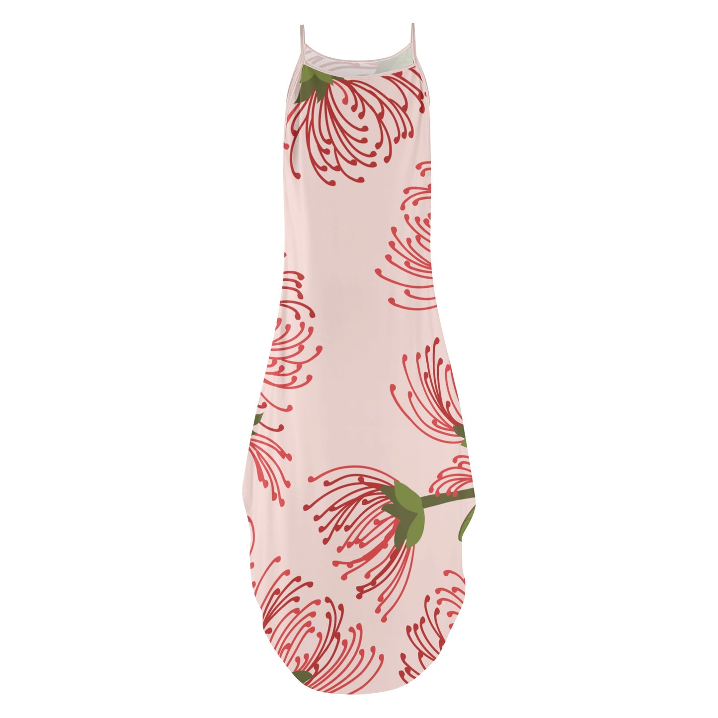Pink and Green Floral Womens Elegant Sleeveless Evening Dress
