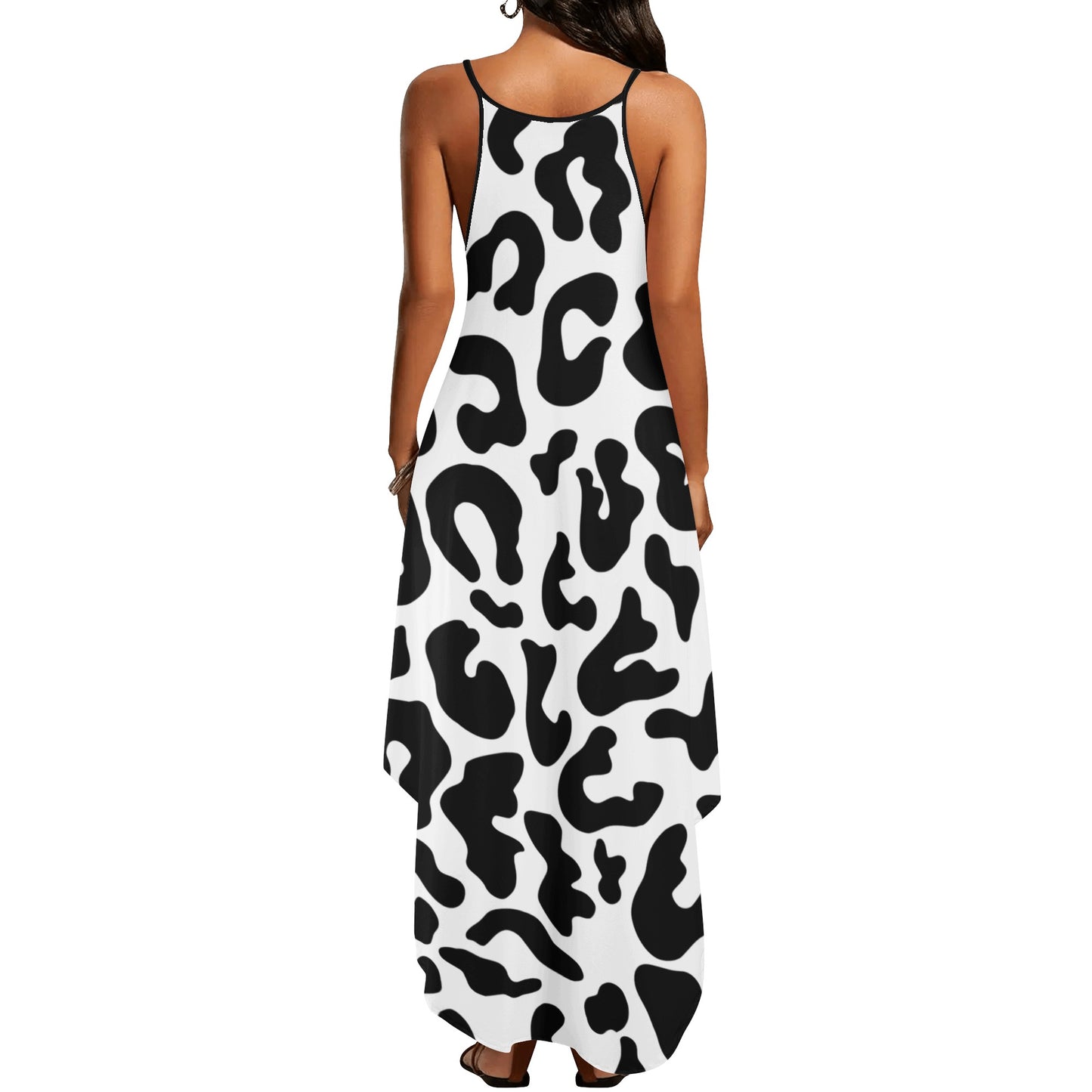 Black and White Animal Print Womens Elegant Sleeveless Evening Dress