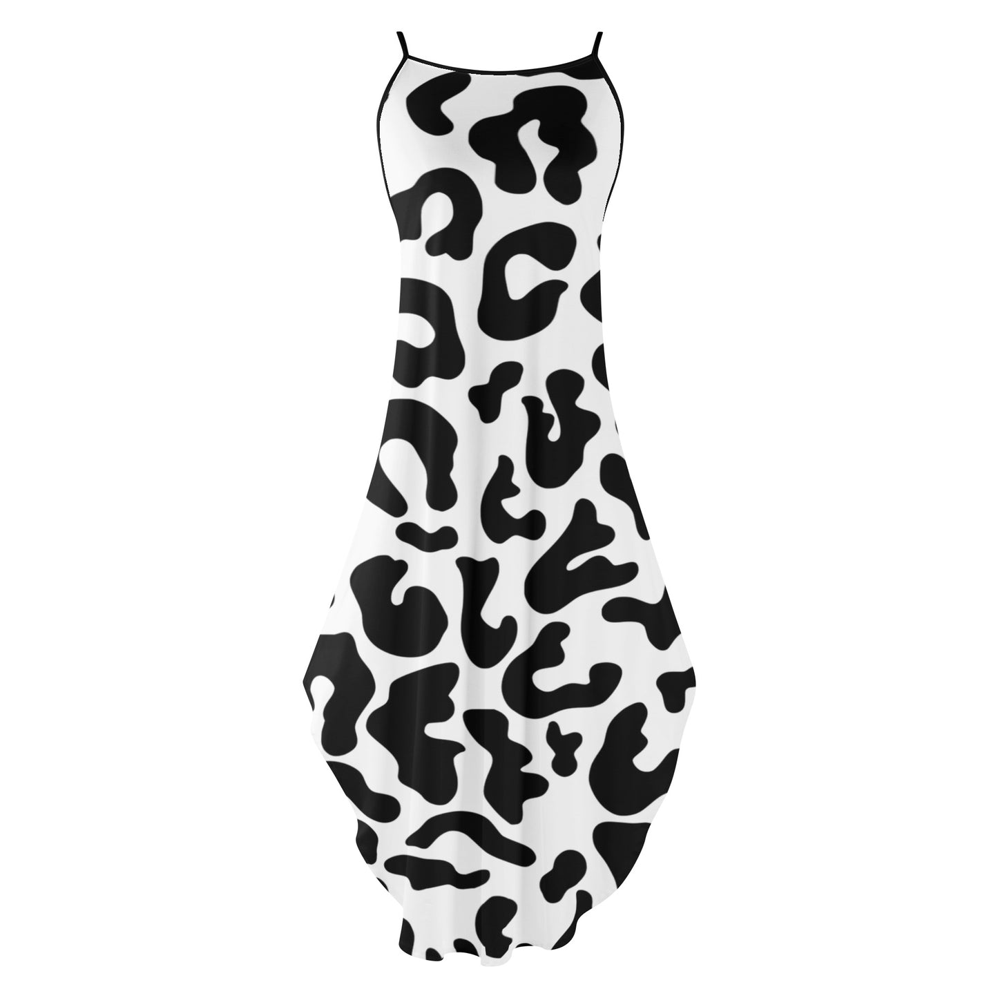 Black and White Animal Print Womens Elegant Sleeveless Evening Dress