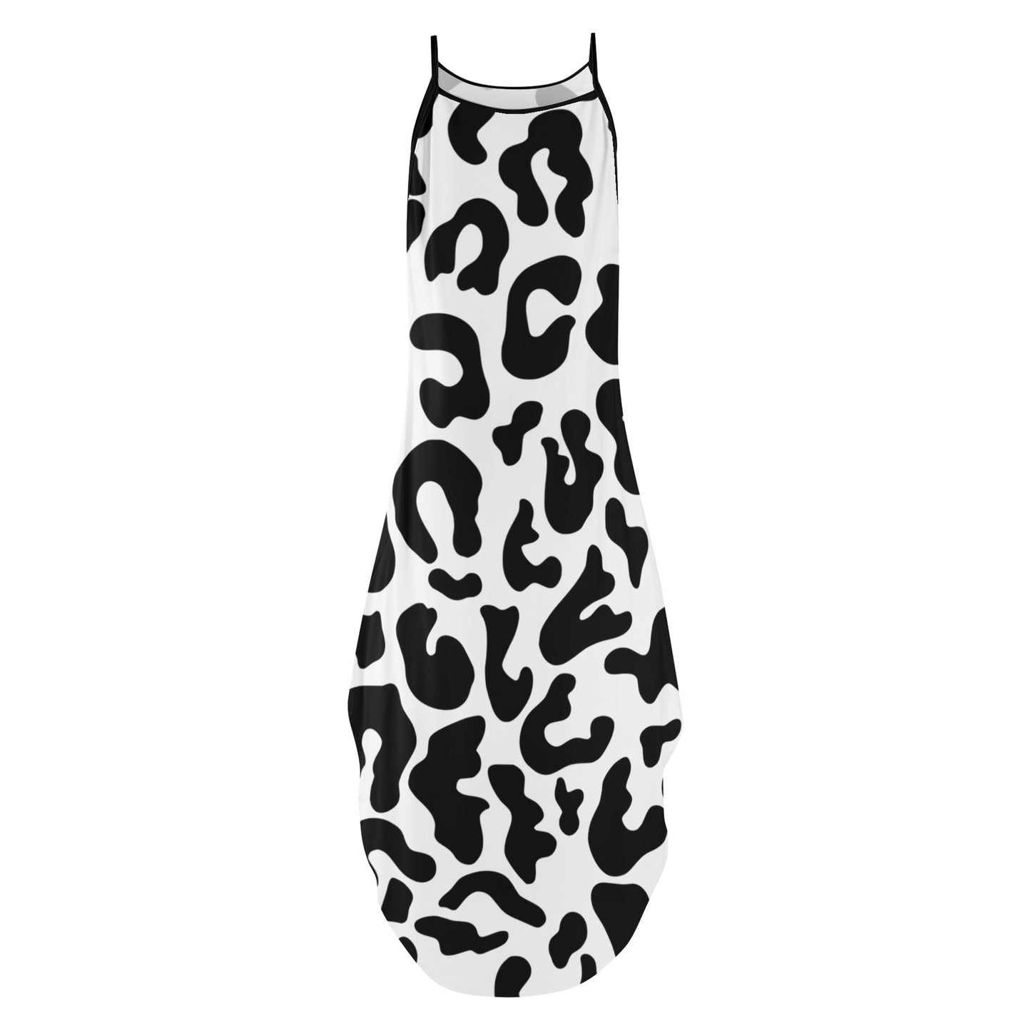 Black and White Animal Print Womens Elegant Sleeveless Evening Dress
