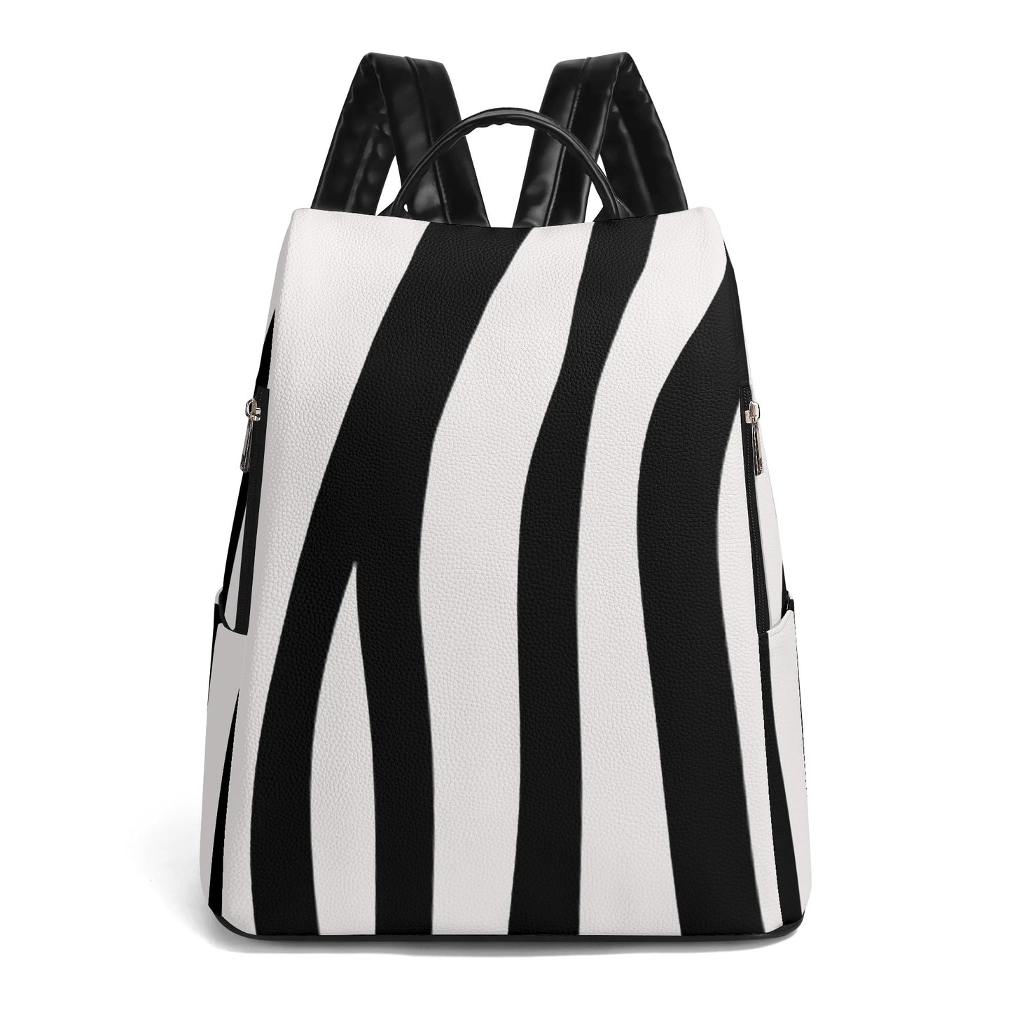 Casual Black and White Travel PU Daypack Anti-theft Backpack