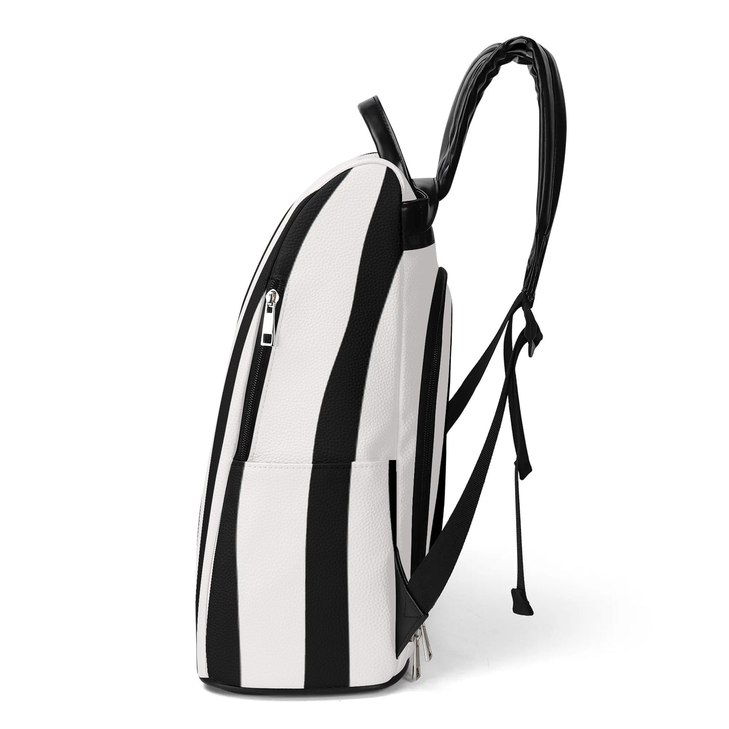 Casual Black and White Travel PU Daypack Anti-theft Backpack