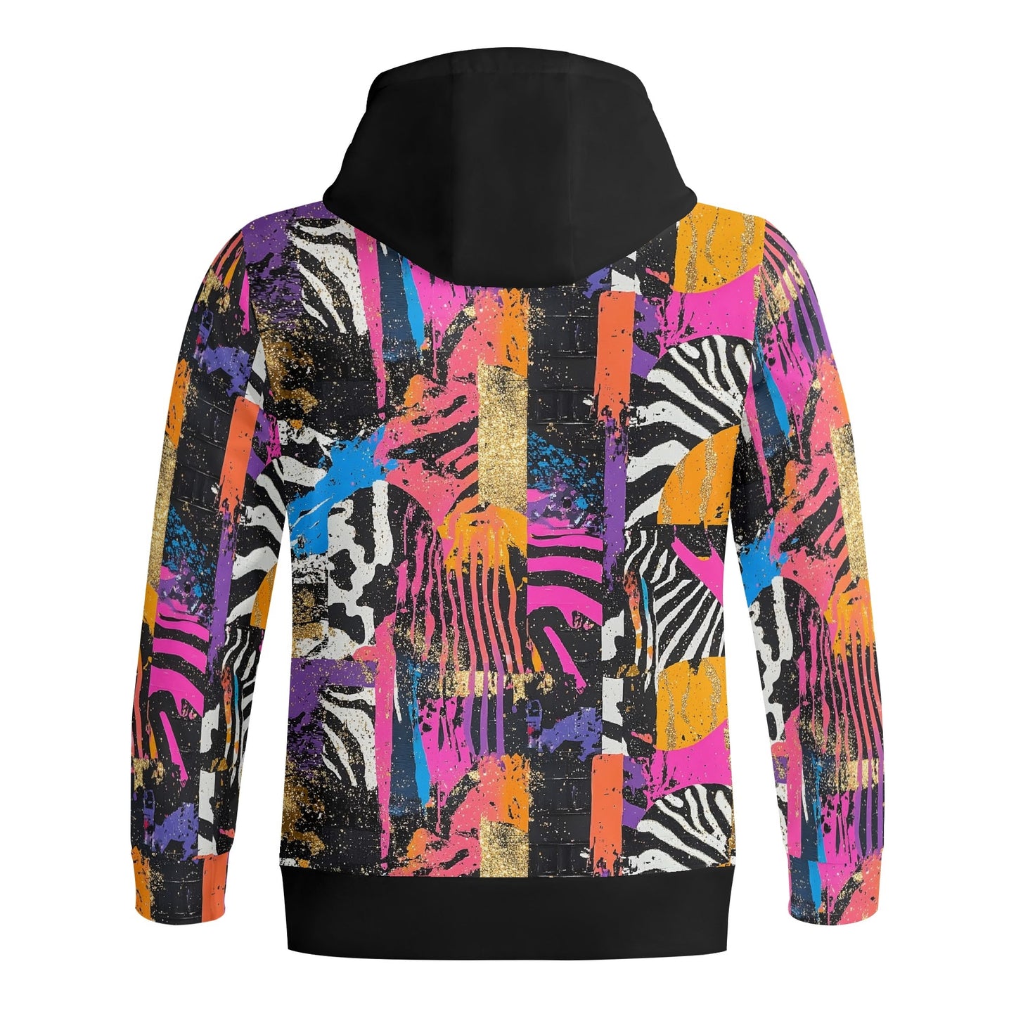Retro Wild Turtleneck Full Zip Hoodie – Colorful Animal Print Pullover for Adults