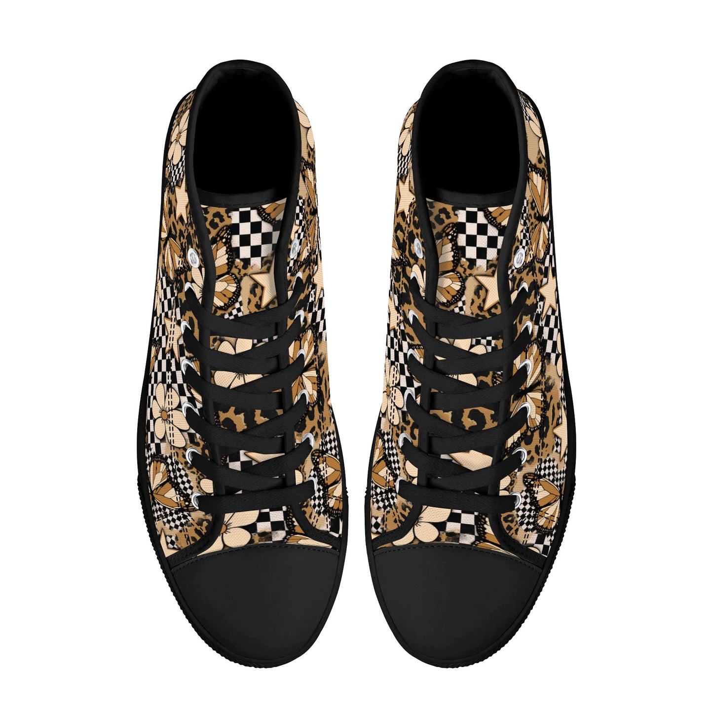 Savage Flutter Fashion Sneakers – Butterfly Leopard Print High Top Canvas Shoes for Women
