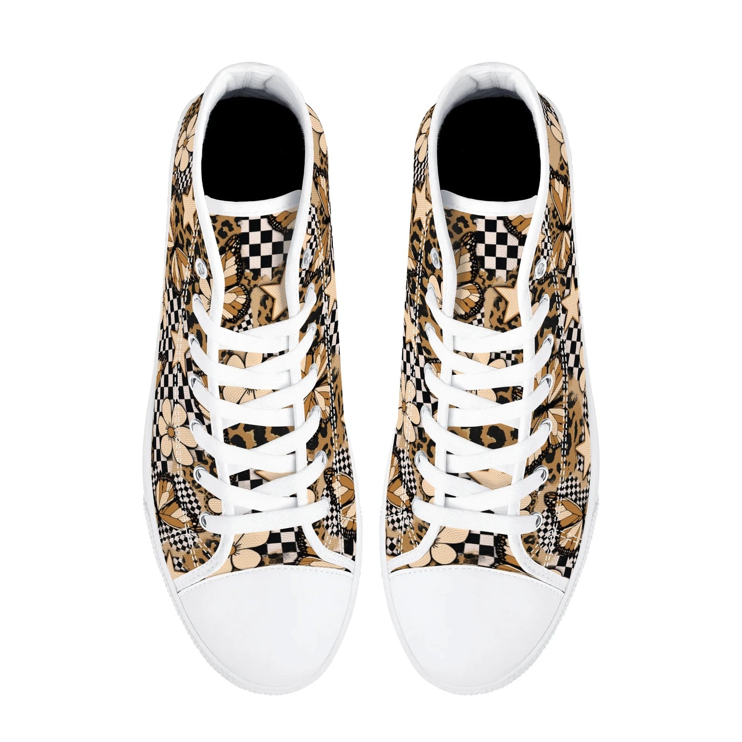 Savage Flutter Fashion Sneakers – Butterfly Leopard Print High Top Canvas Shoes for Women