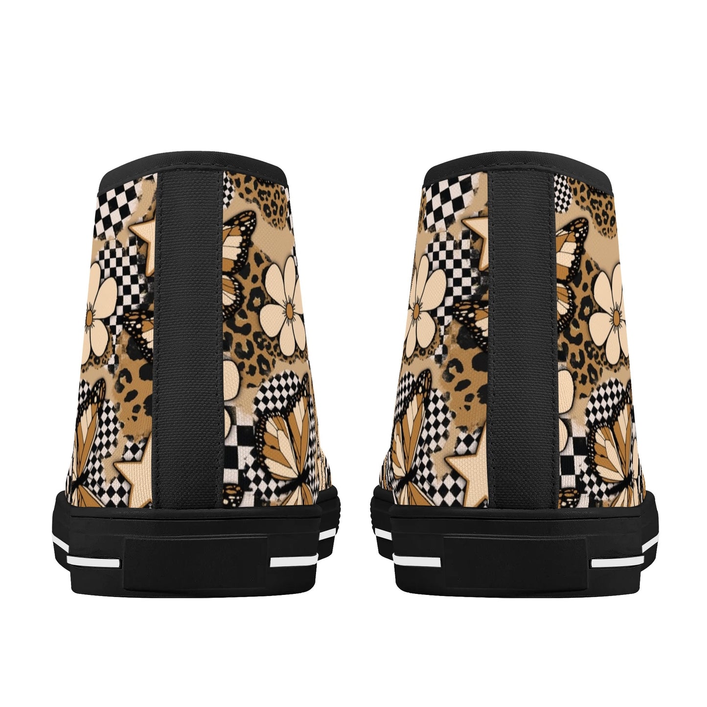 Savage Flutter Fashion Sneakers – Butterfly Leopard Print High Top Canvas Shoes for Women