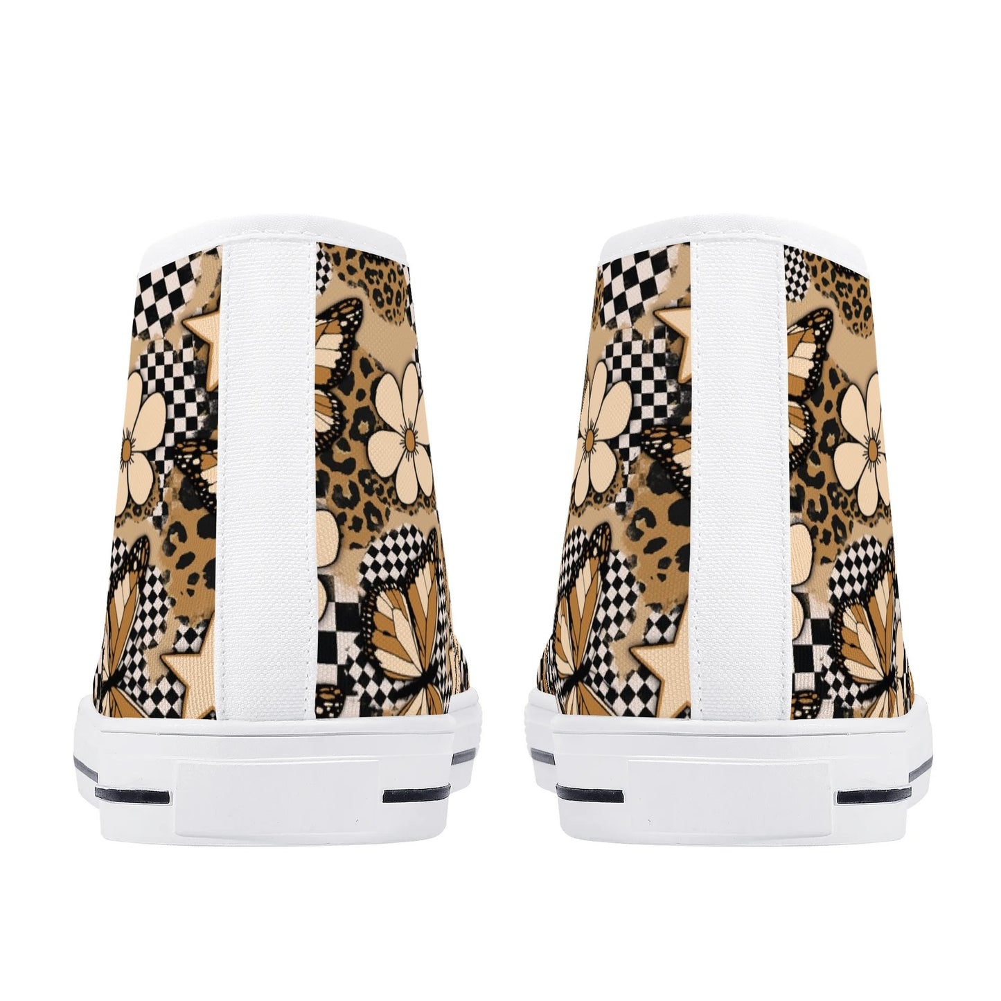 Savage Flutter Fashion Sneakers – Butterfly Leopard Print High Top Canvas Shoes for Women