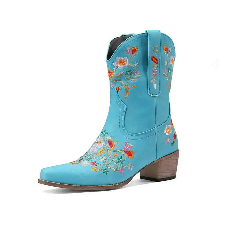Vintage Flower Embroidered Women's Western Boots