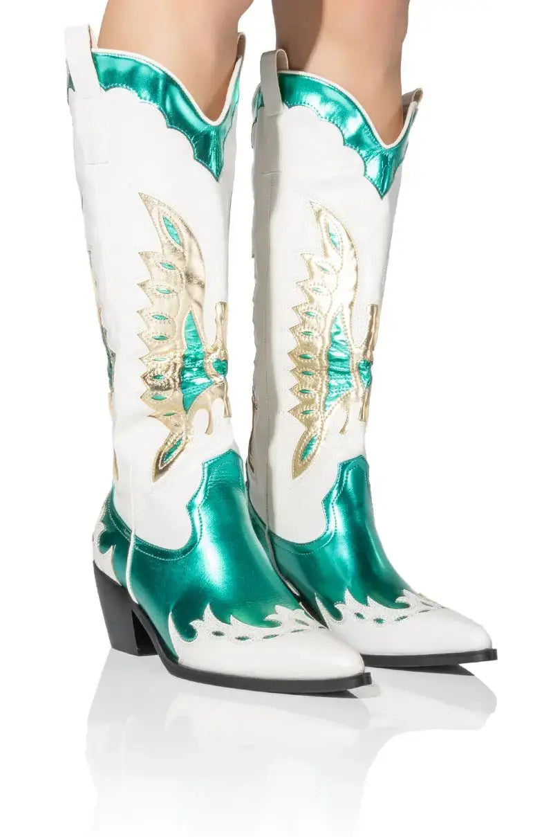 Shiny Metallic Western Cowgirl Boots For Women