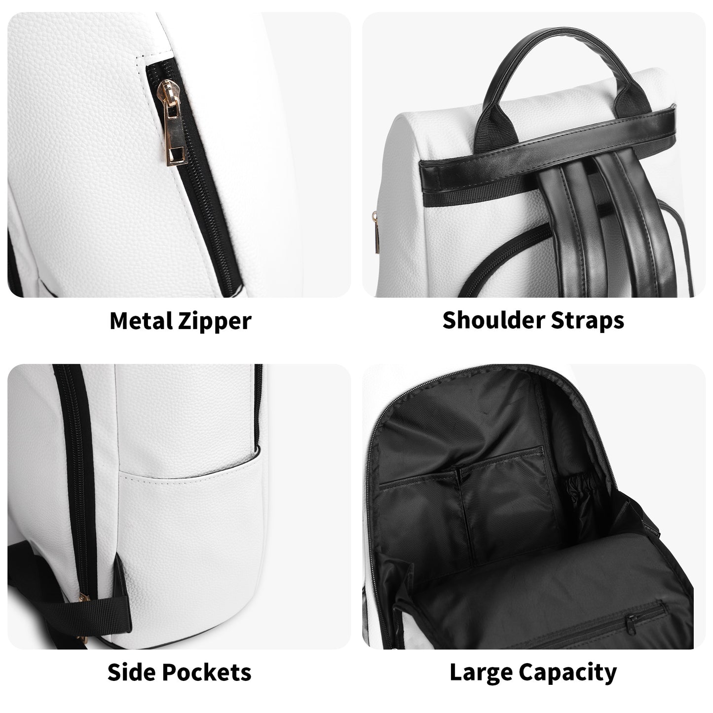 Casual Black and White Travel PU Daypack Anti-theft Backpack