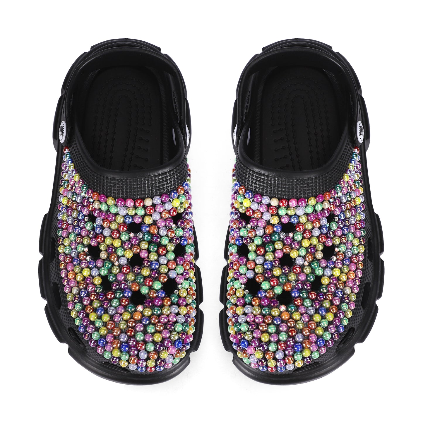 Lady E -n- Co EVA Black Multi-Colored Slip Resistant Rhinestone Clogs / Sandals