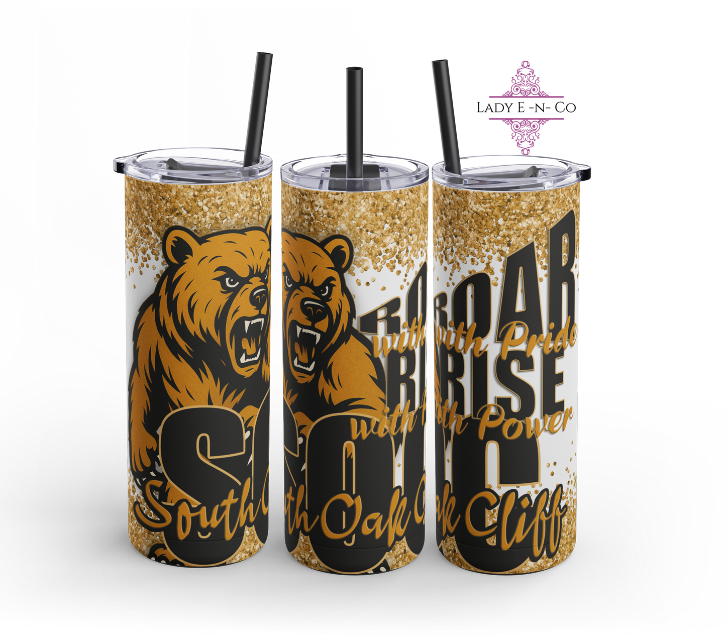 Bold South Oak Cliff Golden Bear Glitter Tumbler | 20oz Travel Mug | Great for Sports Fans, Outdoors, Gifts, and Celebration Occasions