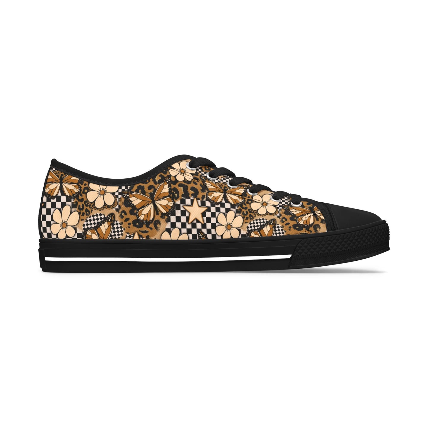 Savage Flutter Fashion Sneakers – Butterfly Leopard Print Low Top Canvas Shoes for Women
