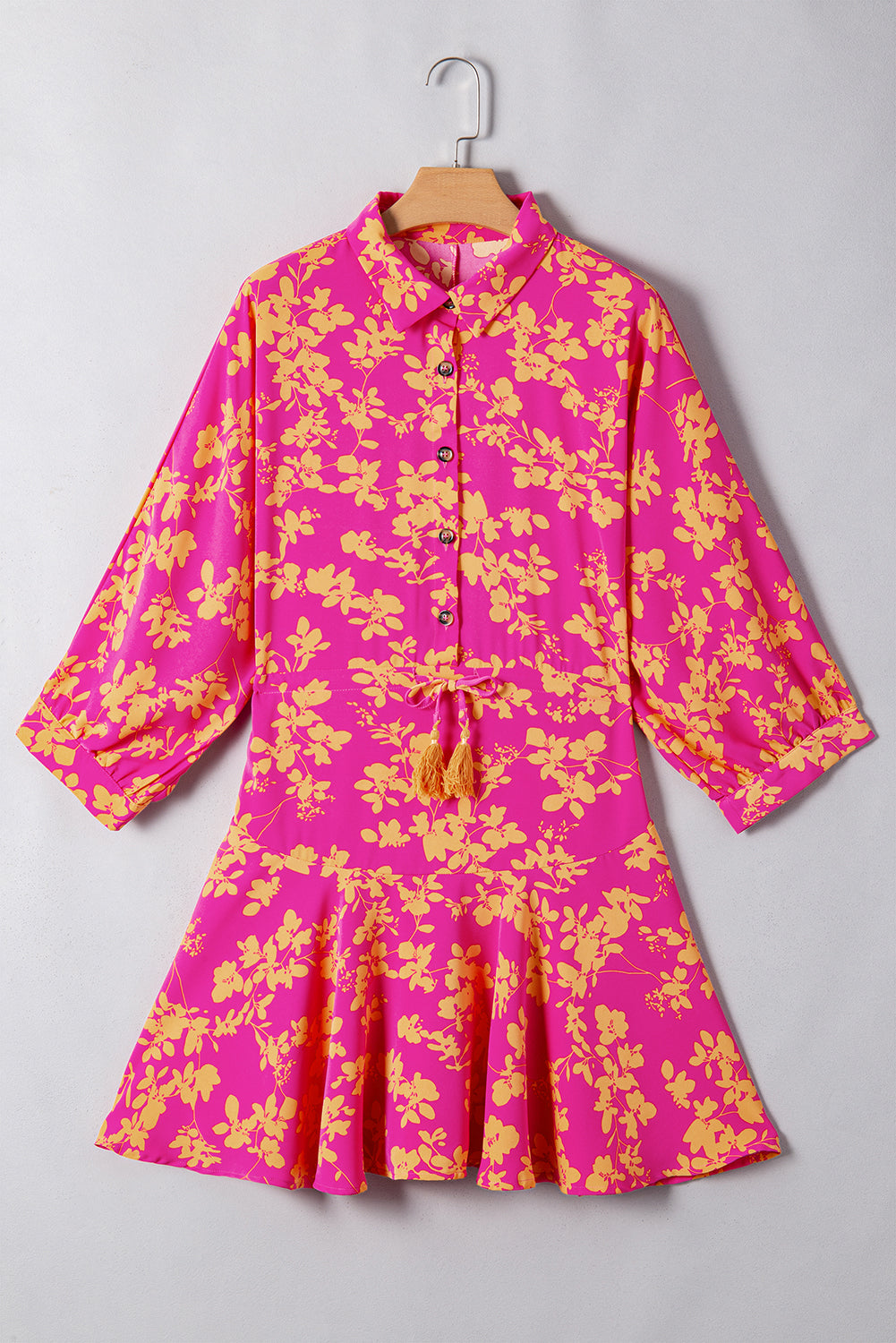 Green Floral Print Drawstring Flowy Short Dress