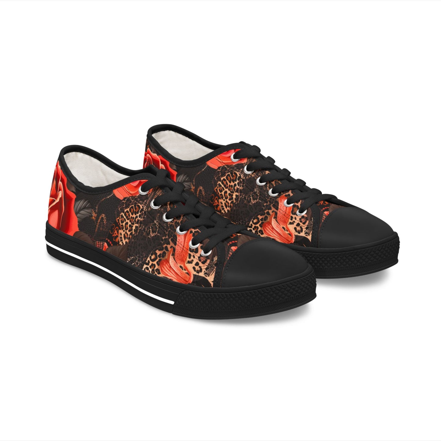 Leopard & Roses Low Top Canvas Sneakers – Bold Floral Streetwear