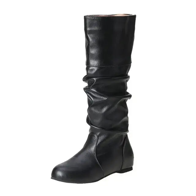 2024 Mid-Calf Boots Women Flat Shoes Spring Autumn Women High Boots Long Leather Western Cowboy Boots Women Footwear Size 35- 43