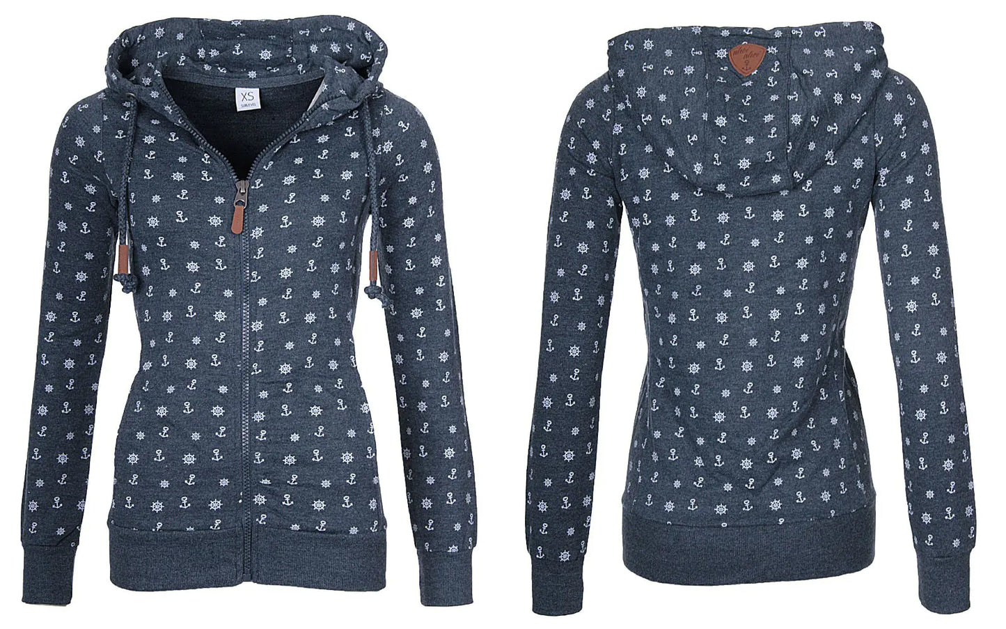 Women's Plus Fleece Sweater with Hooded Zipper Print