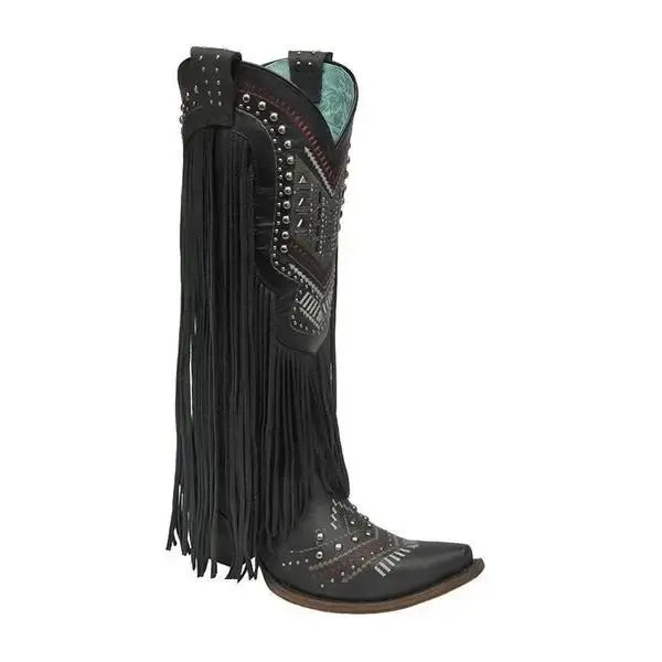 Mid-Calf Tassel Rivet Women's Cowboy Boots