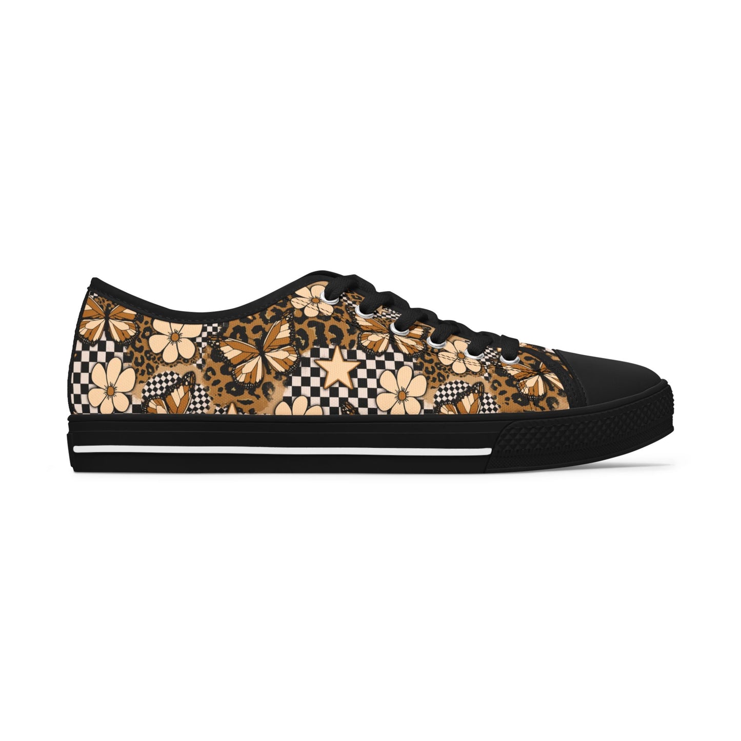 Savage Flutter Fashion Sneakers – Butterfly Leopard Print Low Top Canvas Shoes for Women