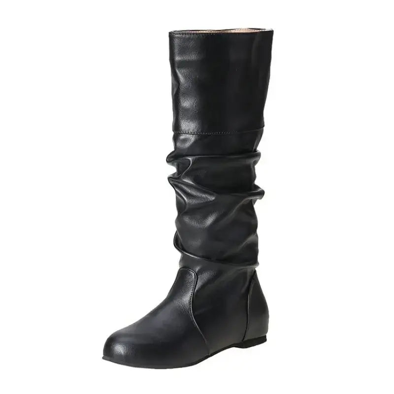 2024 Mid-Calf Boots Women Flat Shoes Spring Autumn Women High Boots Long Leather Western Cowboy Boots Women Footwear Size 35- 43