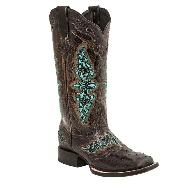 Embroidery Flower Knee-High Cowboy Boots - Colorful Mix