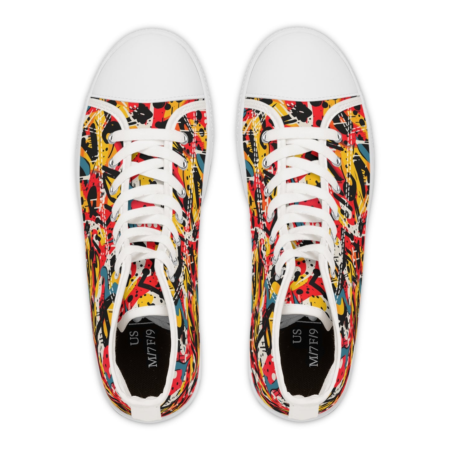 Graffiti Pop High Top Sneakers – Colorful Street Art Style Shoes for Women Vibrant High Top Sneakers for Women, Colorful Artistic Kicks, Streetwear, Casual Footwear, Trendy Fashion Shoes, Unique Gift Idea