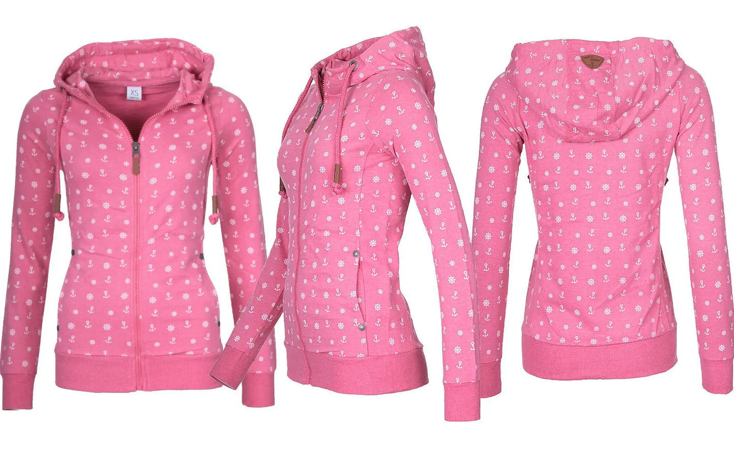 Women's Plus Fleece Sweater with Hooded Zipper Print