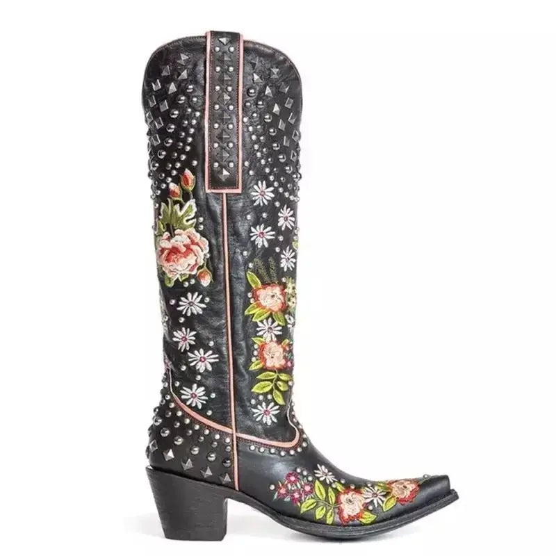 Vintage Rivet Embroidered Western Cowboy Women's Boots