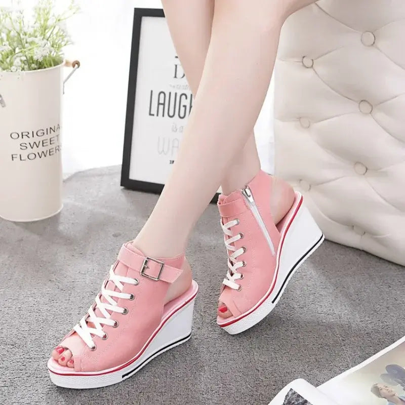 Women's High Wedge Canvas Open Toe Shoes