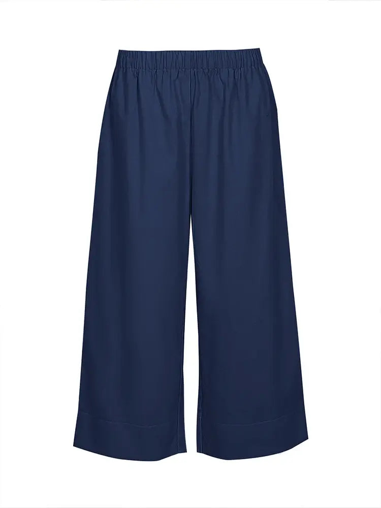 Plus Size Women's Summer Casual Solid Color Loose Wide Leg Pants