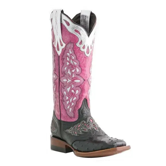 Embroidery Flower Knee-High Cowboy Boots - Colorful Mix