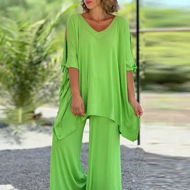 Plus Size Women's Set Loose Casual Wide Leg with Oversized Pullover Top