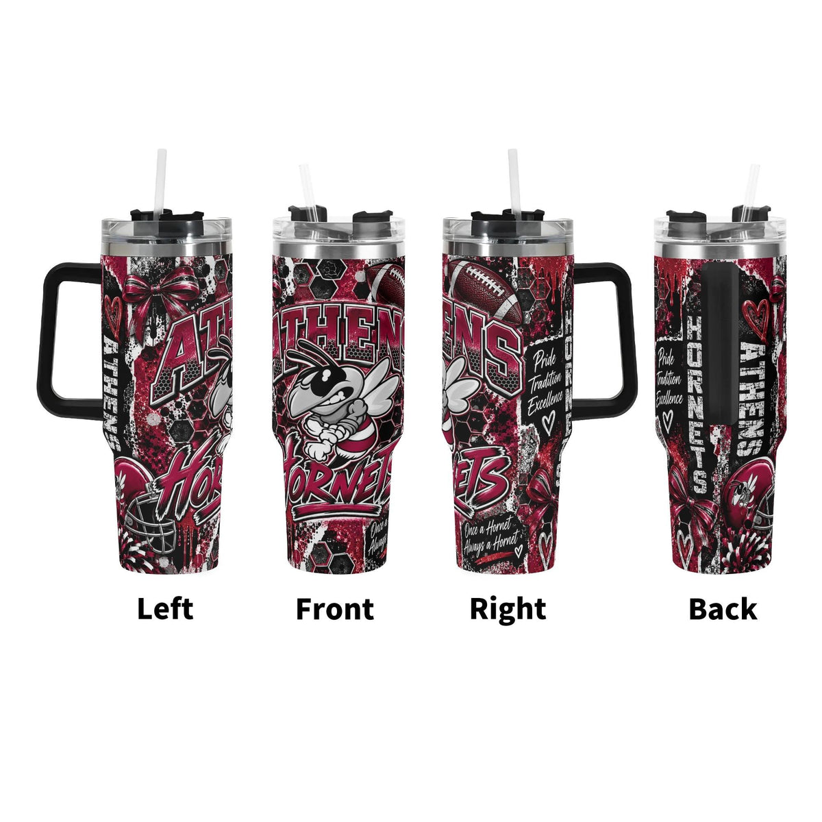 Athens Hornets 40oz Stainless Steel Tumbler with Handle & Straw