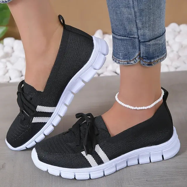 Mesh Knitted Striped Flats Shoes