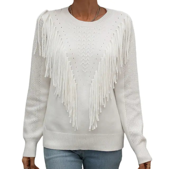 Chic Tassel Trim Autumn Sweaters