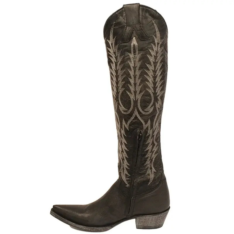Embroidered Western Fire Cowgirl Boots with Low Heel