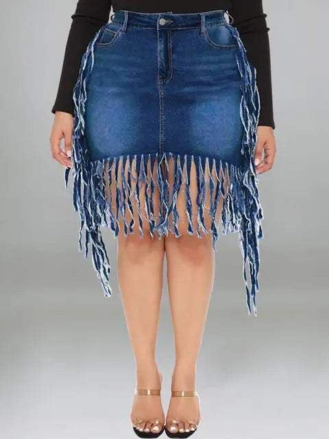 Tight Plus Size Denim Skirt Short Skirt with Tassel