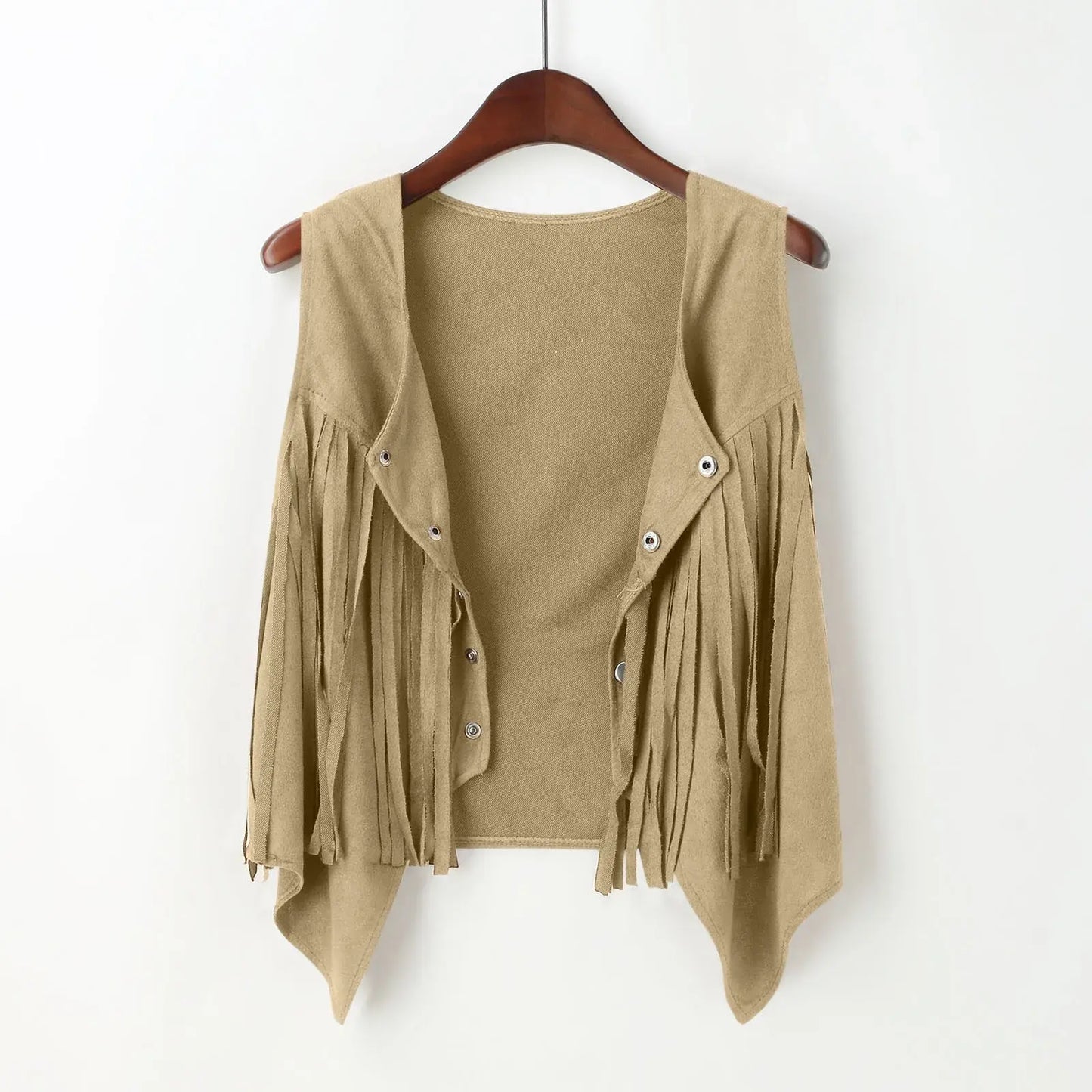 Cotton Fringe Vest Women Faux Suede Open-Front Vintage Vest Sleeveless