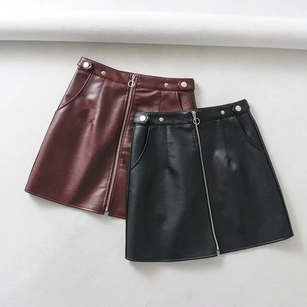 High Waist Slim Zipper A-Line Mini Skirt