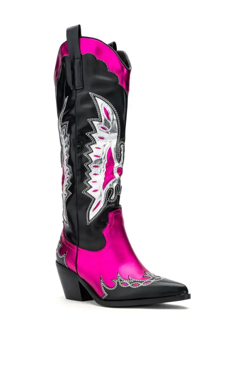 Shiny Metallic Western Cowgirl Boots For Women