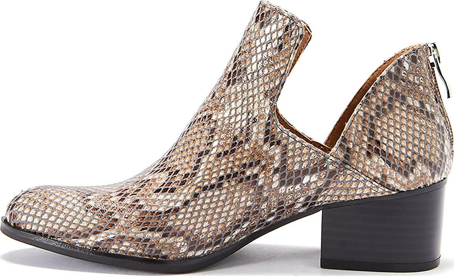 Womens Shoe, Low Heel Snakeskin Style Fredricka Booties