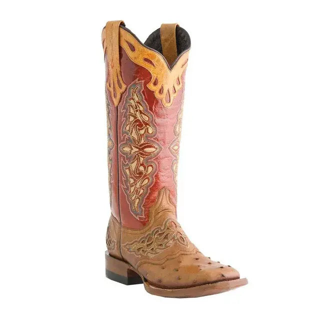 Embroidery Flower Knee-High Cowboy Boots - Colorful Mix