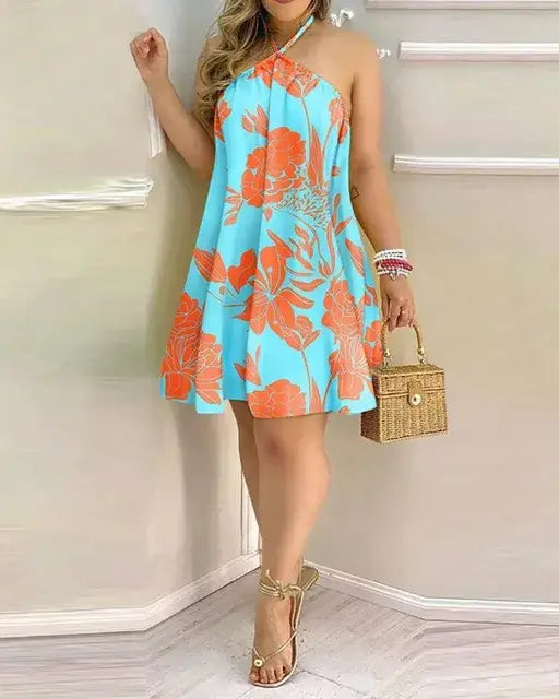 Summer Printed Halter Baggy Dress